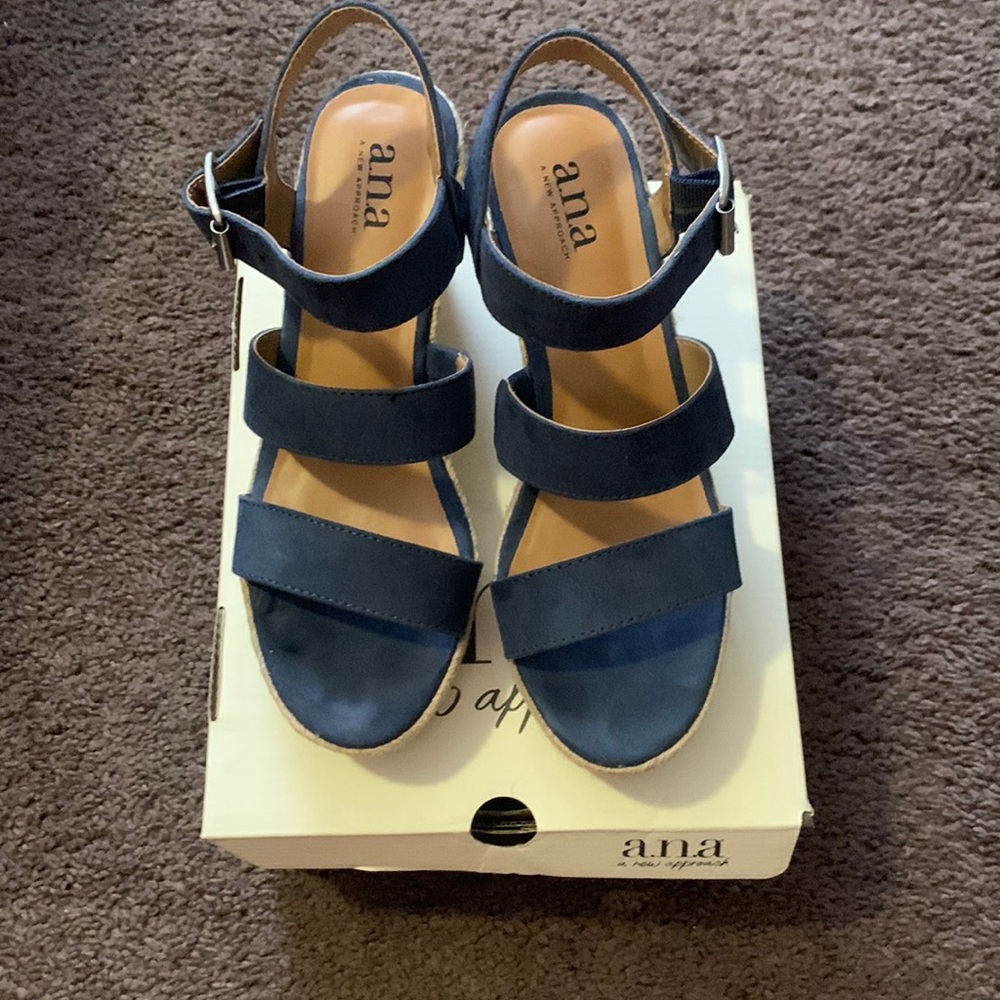 Ana Jensen Navy wedge sandals